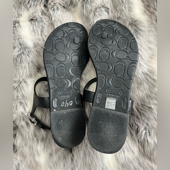 COACH Picadilly Black Jelly T Strap Logo Sandals 6 - Picture 3 of 7